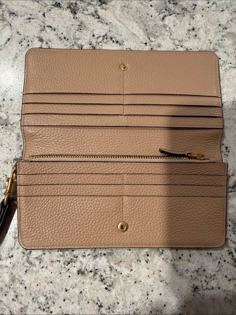 Tory Burch Black Pebbled Leather Zip Wristlet with Gold Logo - Picture 3 of 3